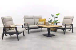 Solaro/Medina verstelbare (4-persoons) stoel-bank loungeset - Zand / Teak