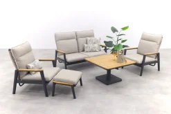 Solaro/Medina verstelbare (4-persoons) stoel-bank loungeset - Zand / Teak