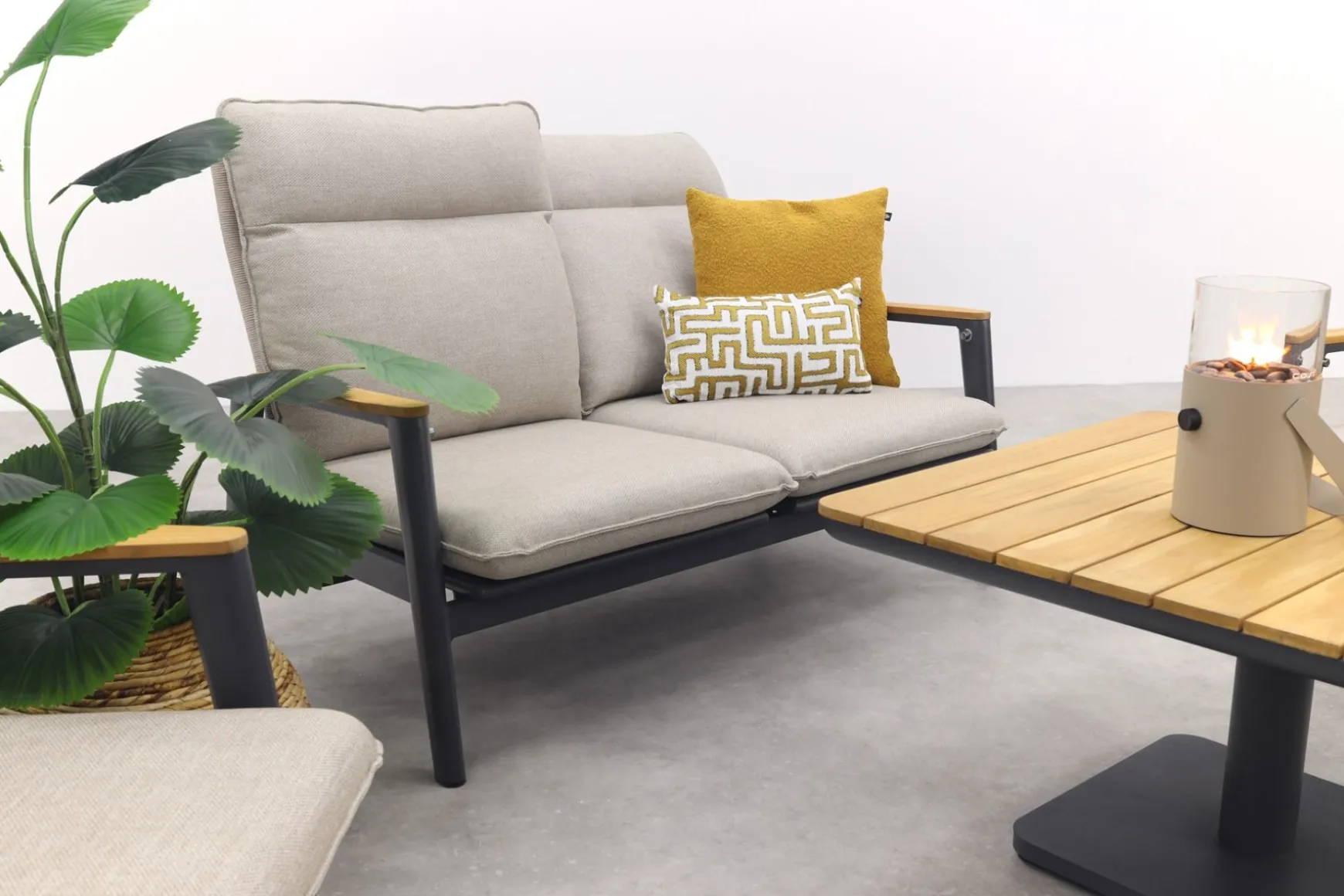 Solaro/Medina verstelbare (4-persoons) stoel-bank loungeset - Zand / Teak