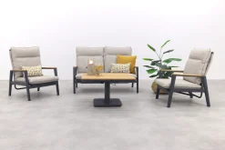 Solaro/Medina verstelbare (4-persoons) stoel-bank loungeset - Zand / Teak