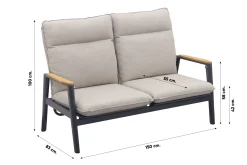 Solaro/Medina verstelbare (4-persoons) stoel-bank loungeset - Zand / Teak