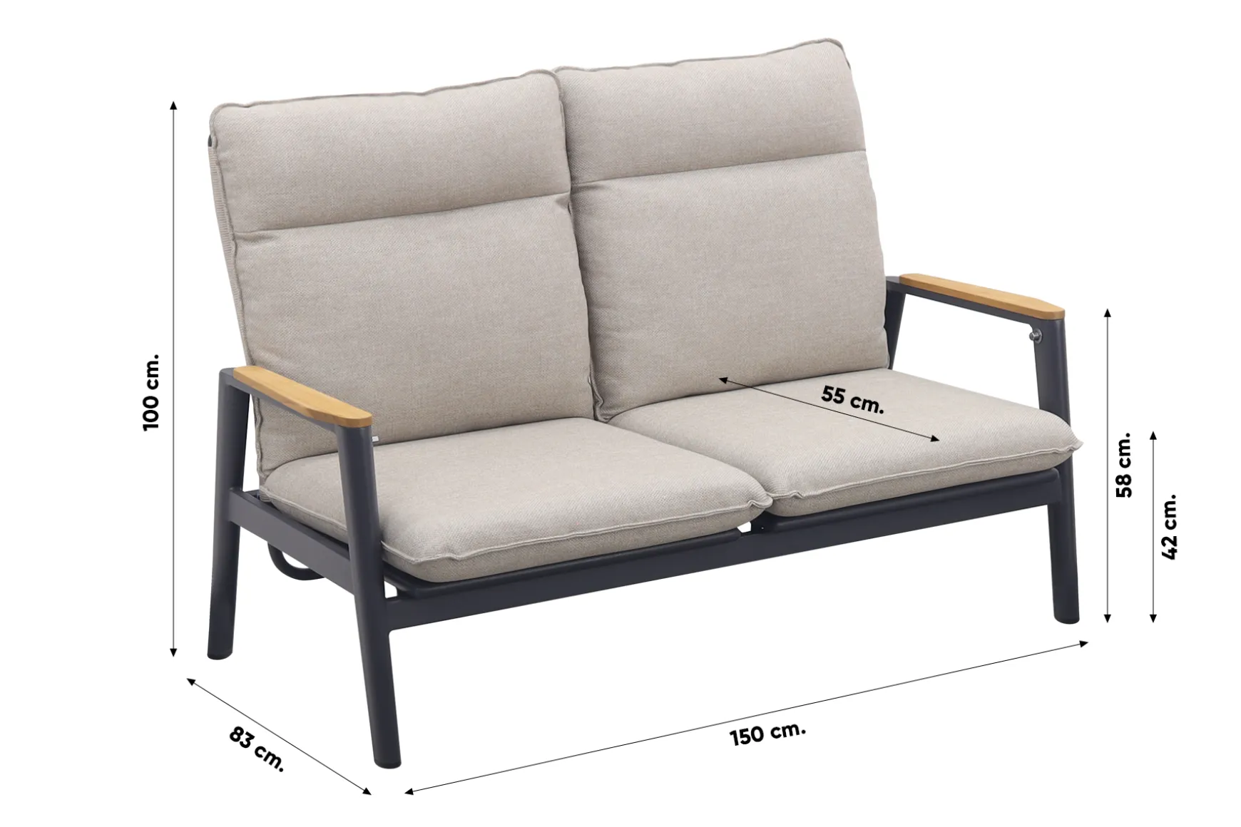 Solaro/Medina verstelbare (4-persoons) stoel-bank loungeset - Zand / Teak