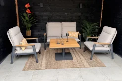 Solaro/Medina verstelbare (4-persoons) stoel-bank loungeset - Zand / Teak