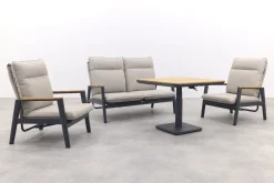 Solaro/Medina verstelbare (4-persoons) stoel-bank loungeset - Zand / Teak