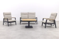 Solaro/Medina verstelbare (4-persoons) stoel-bank loungeset - Zand / Teak