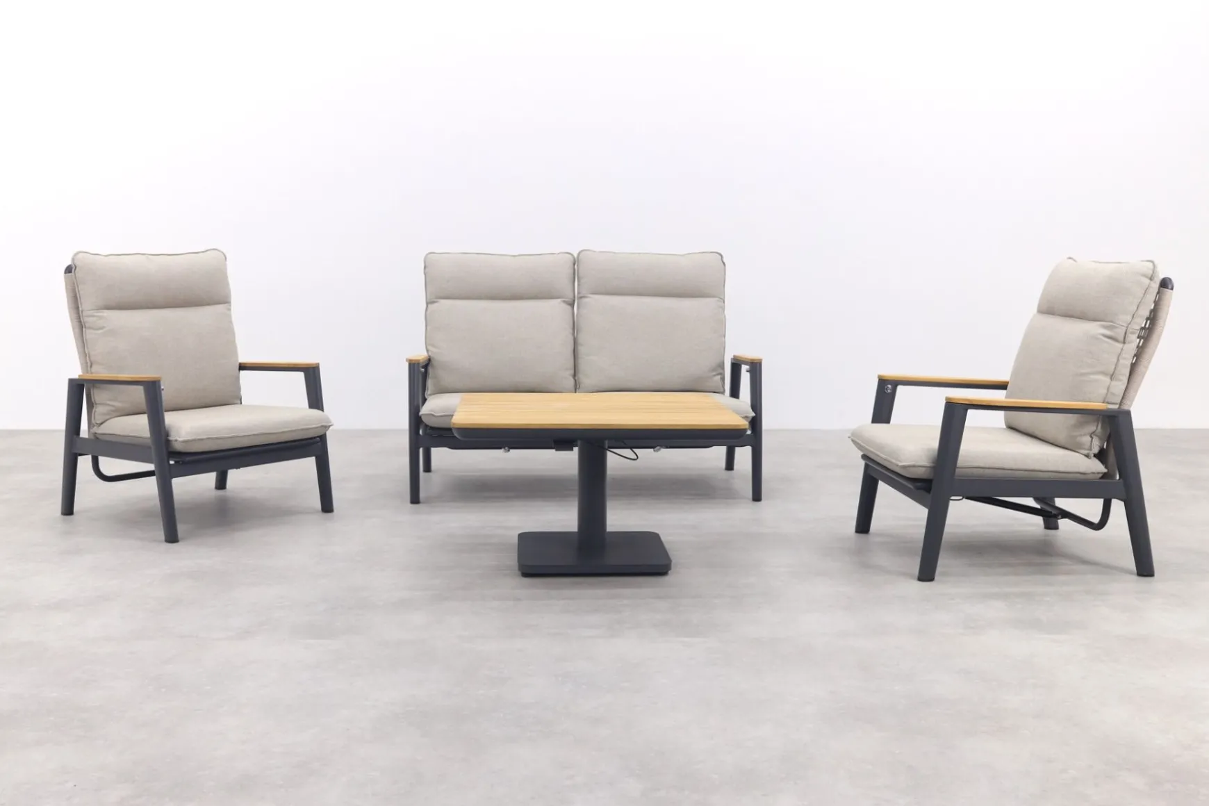 Solaro/Medina verstelbare (4-persoons) stoel-bank loungeset - Zand / Teak