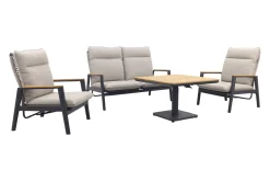 Solaro/Medina verstelbare (4-persoons) stoel-bank loungeset - Zand / Teak