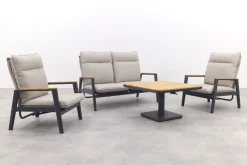 Solaro/Medina verstelbare (4-persoons) stoel-bank loungeset - Zand / Teak