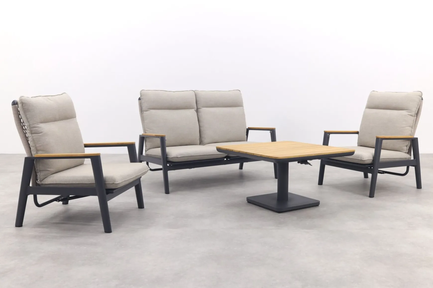 Solaro/Medina verstelbare (4-persoons) stoel-bank loungeset - Zand / Teak