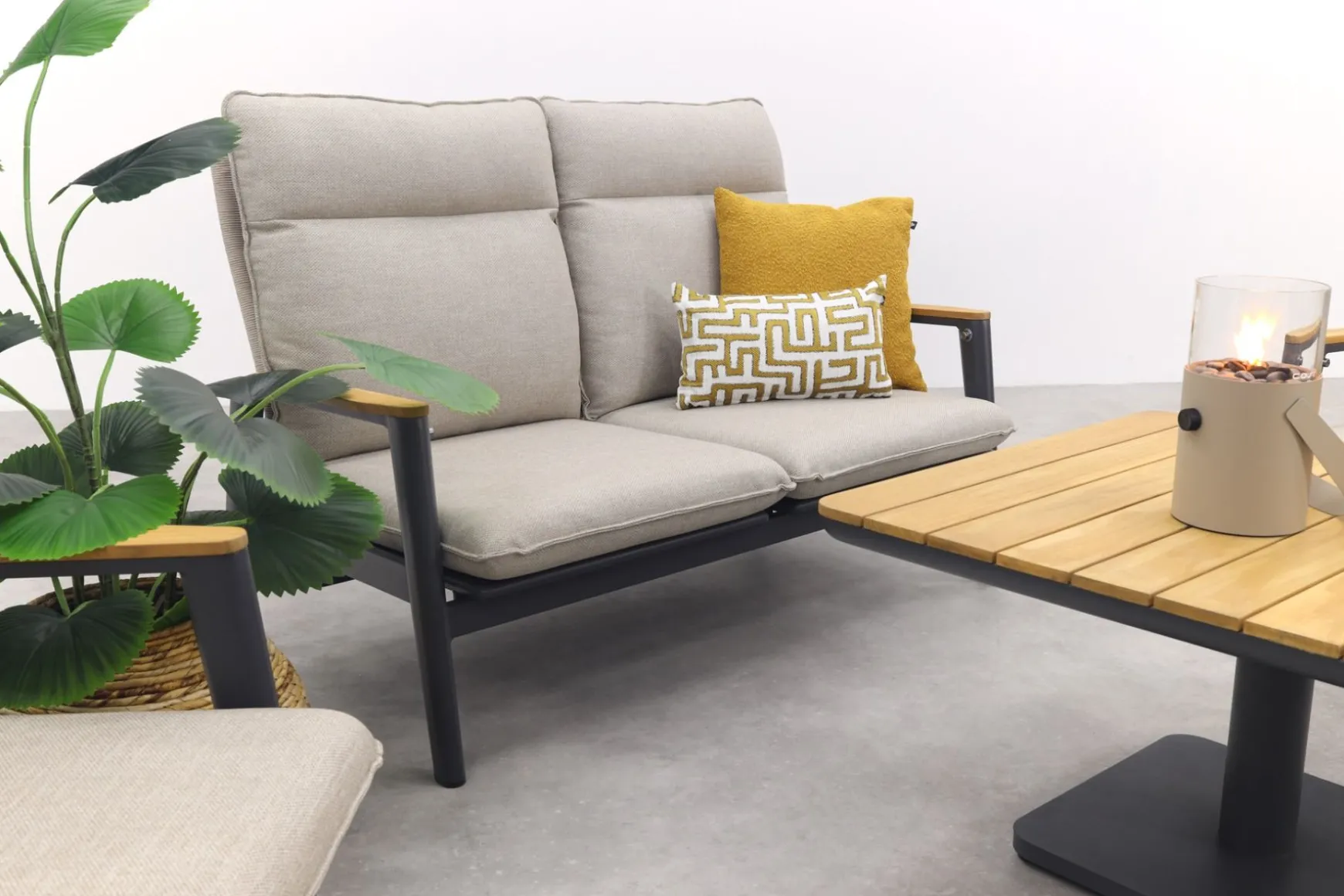 Solaro/Medina verstelbare (4-persoons) stoel-bank loungeset - Zand / Teak