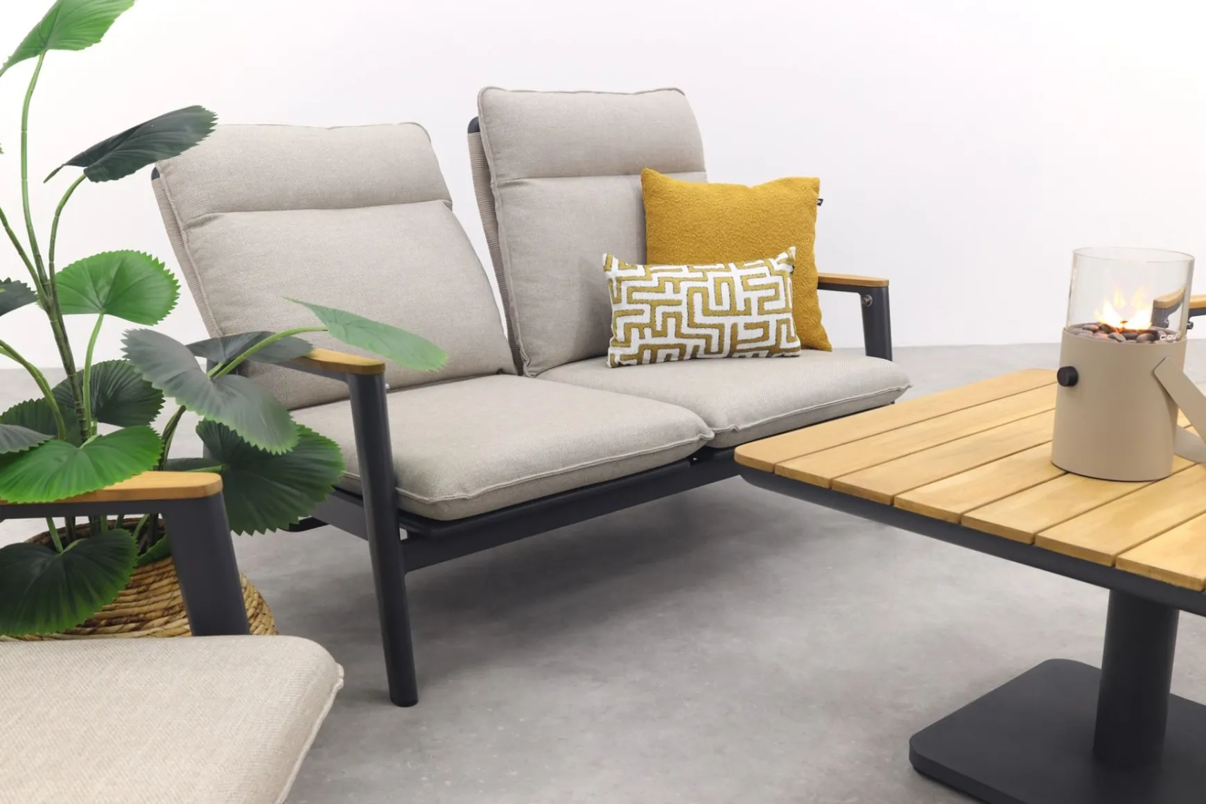 Solaro/Medina verstelbare (4-persoons) stoel-bank loungeset - Zand / Teak