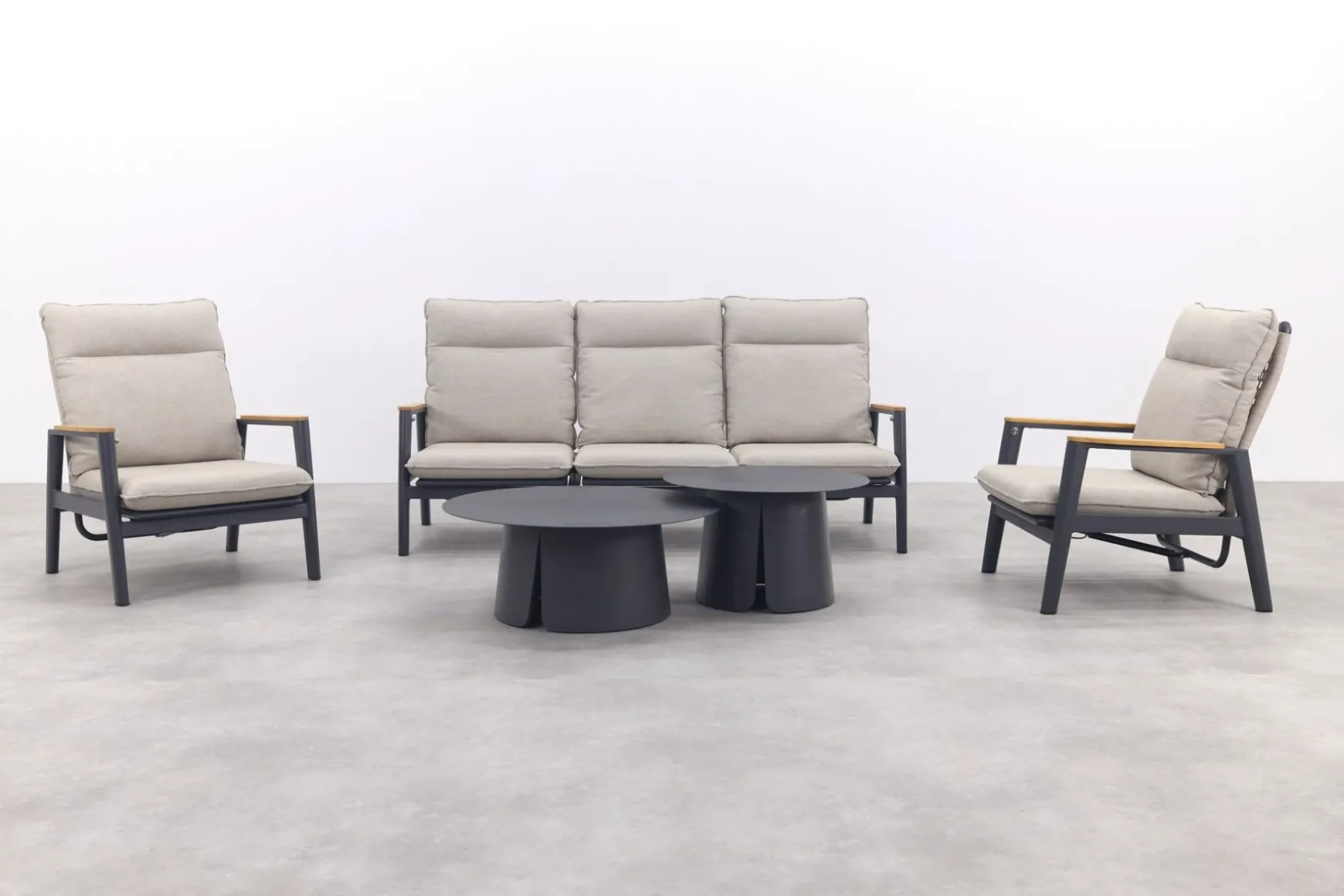 Solaro/Velora verstelbare (5-persoons) stoel-bank loungeset - Zand / Royal Grey