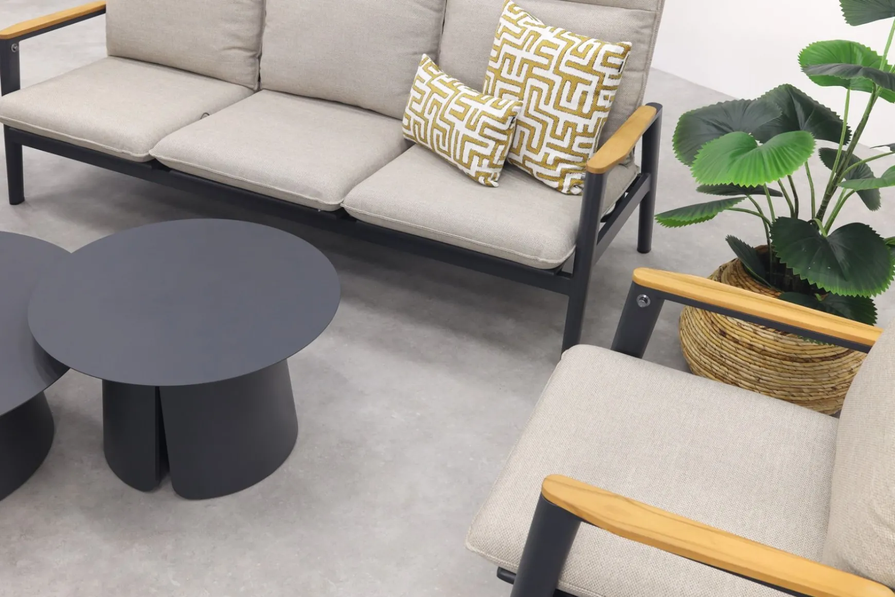 Solaro/Velora verstelbare (5-persoons) stoel-bank loungeset - Zand / Royal Grey