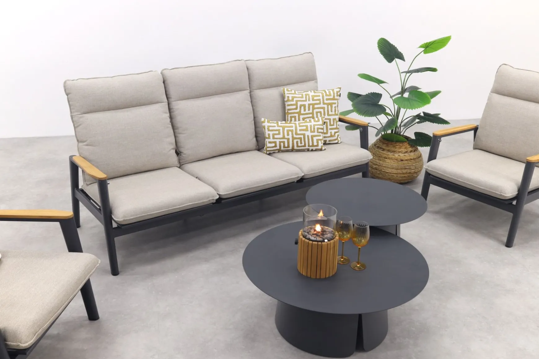 Solaro/Velora verstelbare (5-persoons) stoel-bank loungeset - Zand / Royal Grey