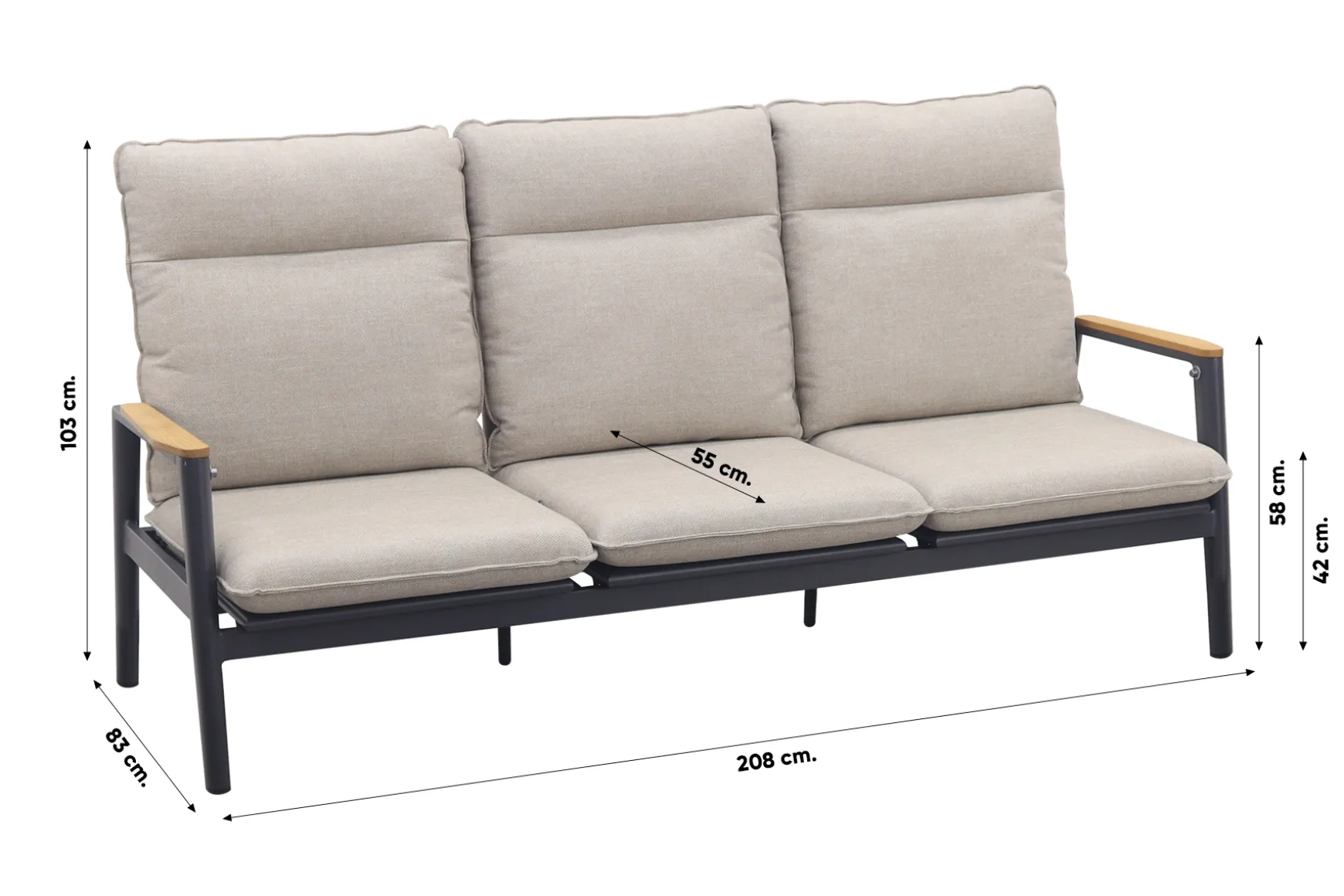 Solaro/Velora verstelbare (5-persoons) stoel-bank loungeset - Zand / Royal Grey