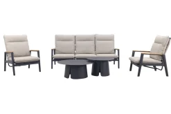 Solaro/Velora verstelbare (5-persoons) stoel-bank loungeset - Zand / Royal Grey