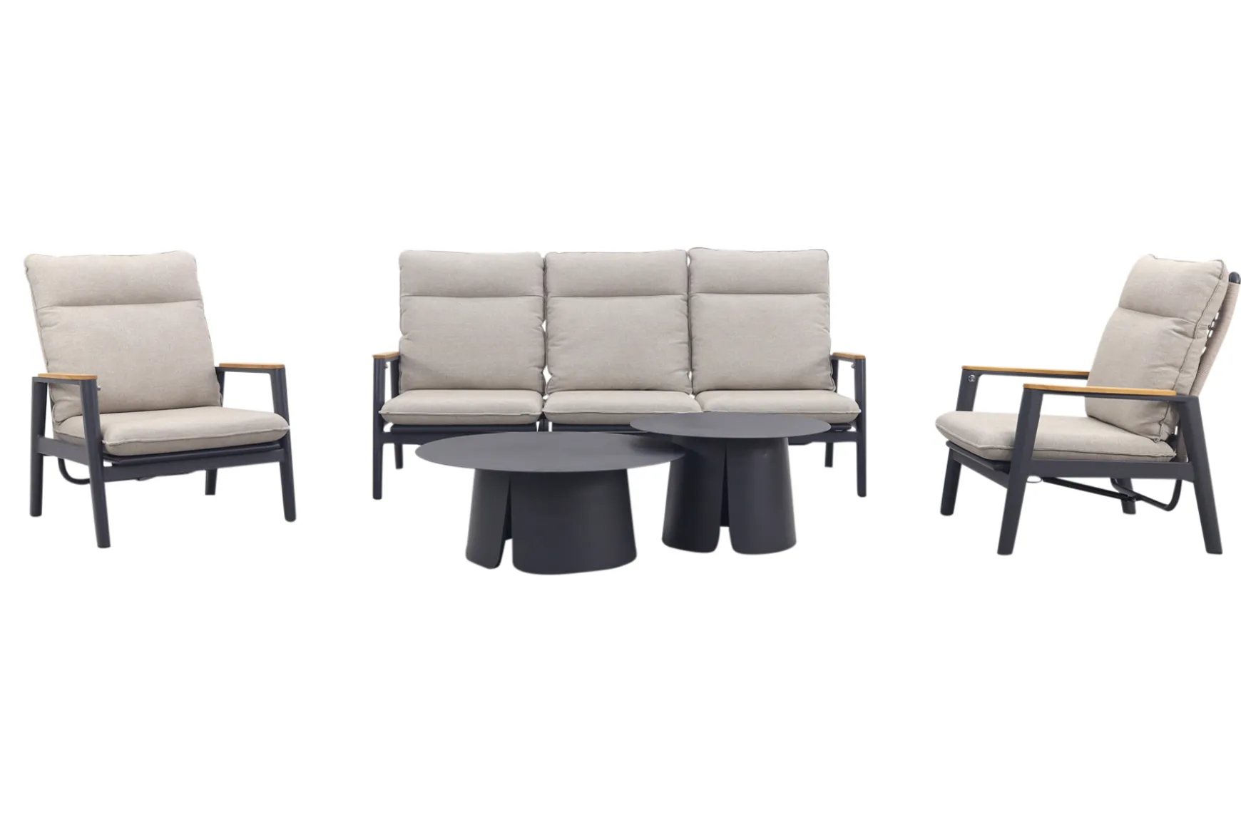 Solaro/Velora verstelbare (5-persoons) stoel-bank loungeset - Zand / Royal Grey