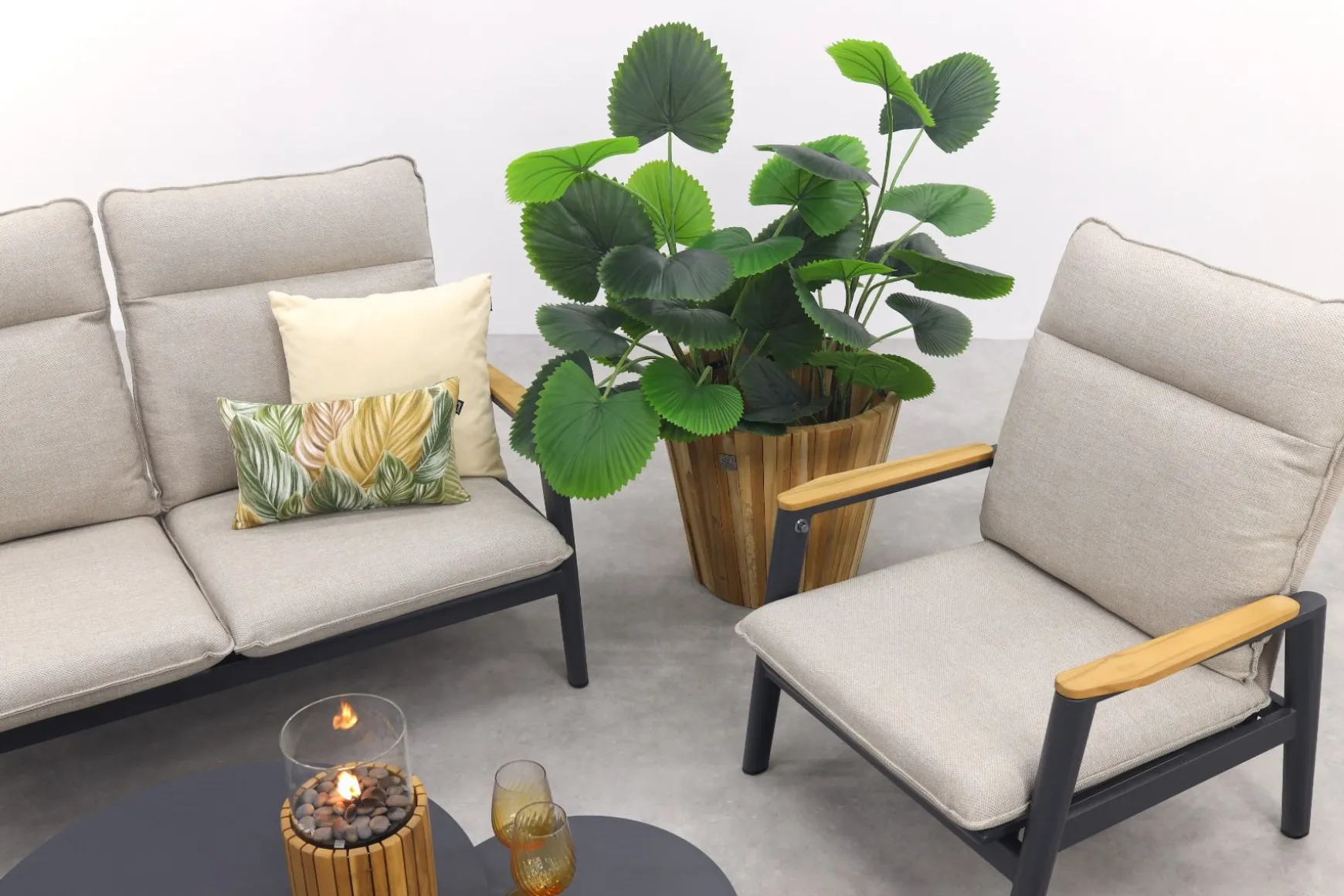 Solaro/Velora verstelbare (4-persoons) stoel-bank loungeset - Zand / Royal Grey