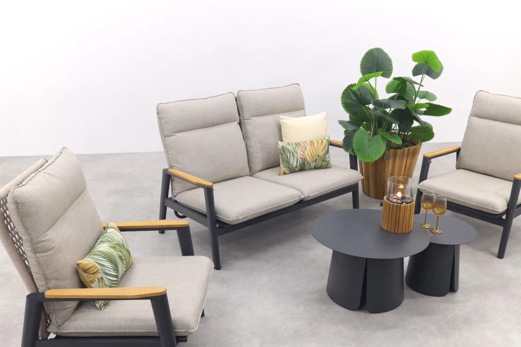 Solaro/Velora verstelbare (4-persoons) stoel-bank loungeset - Zand / Royal Grey