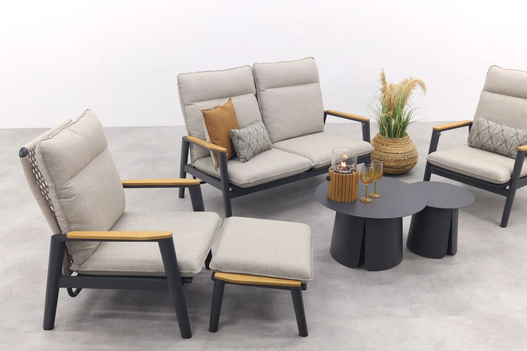 Solaro/Velora verstelbare (4-persoons) stoel-bank loungeset - Zand / Royal Grey