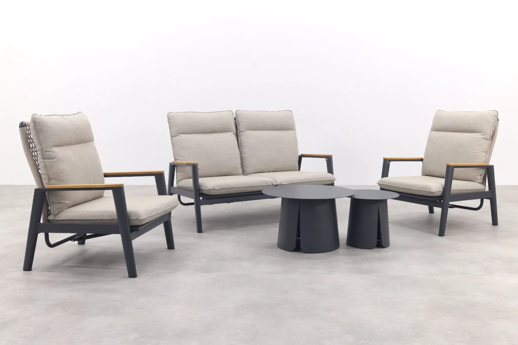 Solaro/Velora verstelbare (4-persoons) stoel-bank loungeset - Zand / Royal Grey