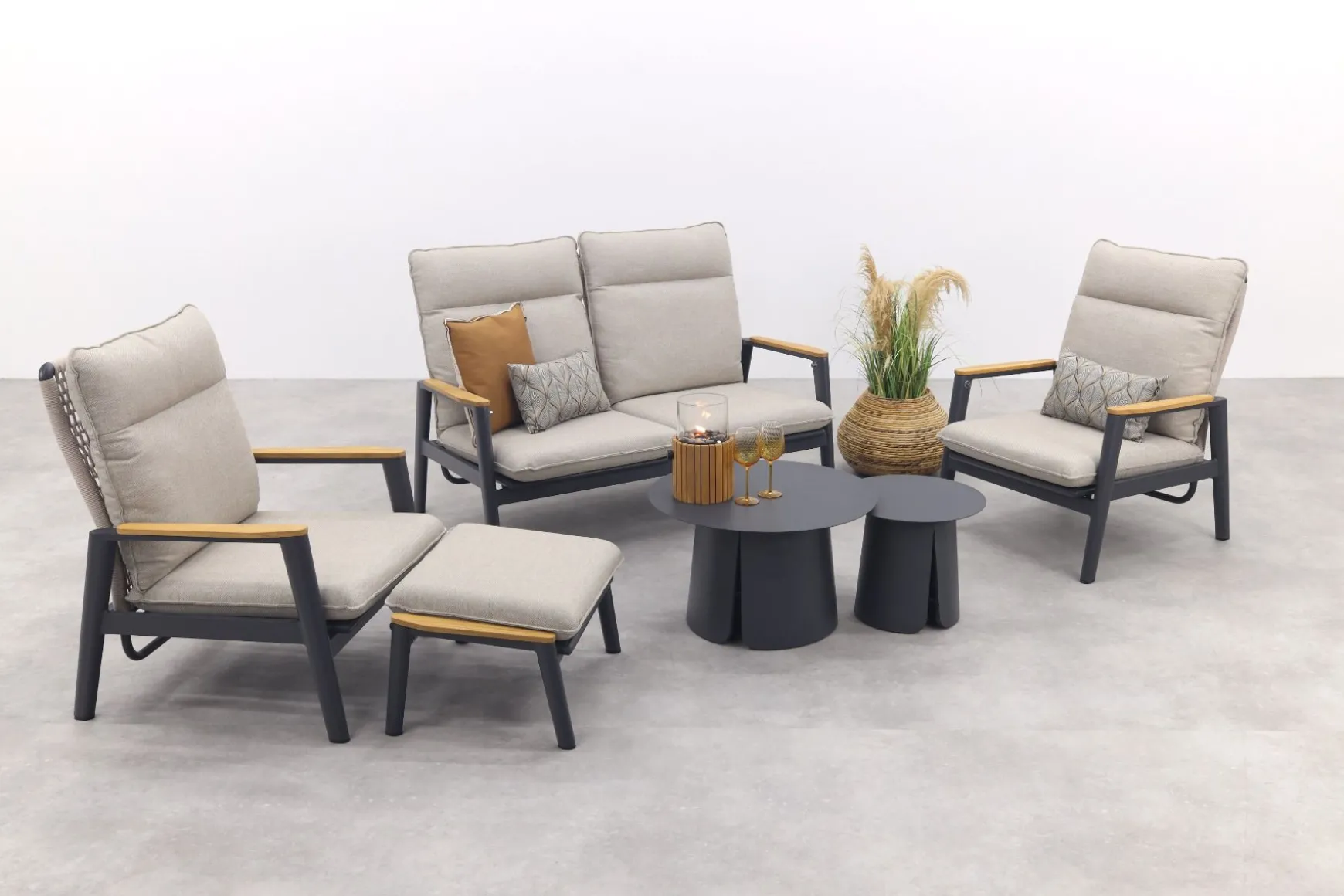 Solaro/Velora verstelbare (4-persoons) stoel-bank loungeset - Zand / Royal Grey
