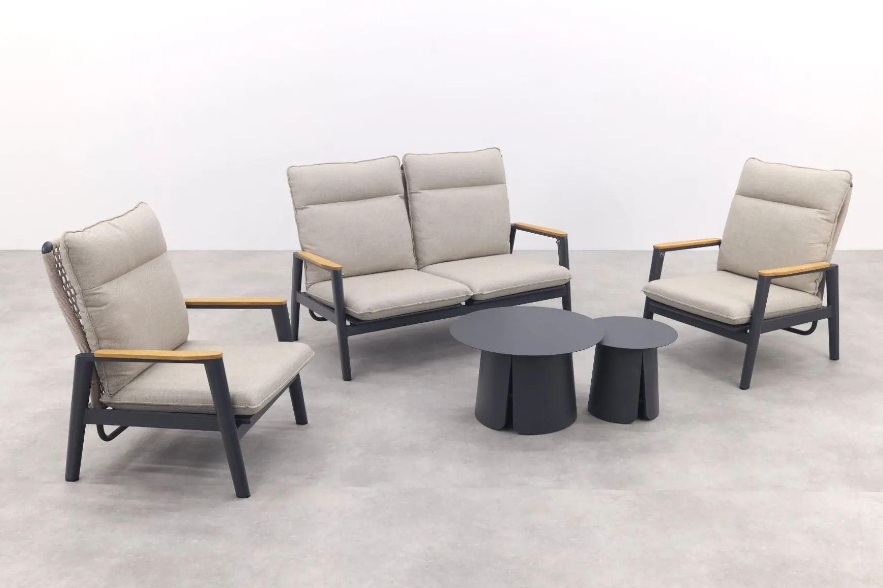 Solaro/Velora verstelbare (4-persoons) stoel-bank loungeset - Zand / Royal Grey