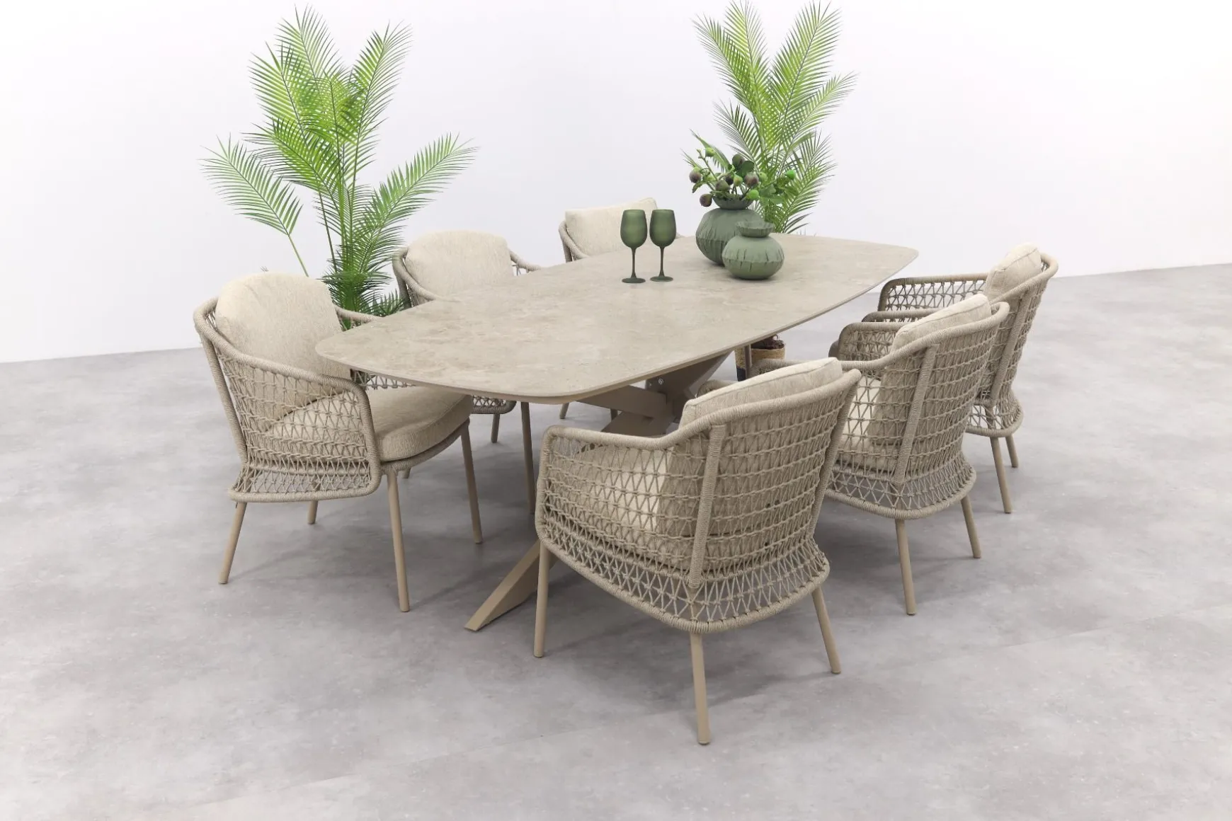 4SO Puccini/Prado Deens ovale 6-persoons tuinset 240x105 cm. - Latte