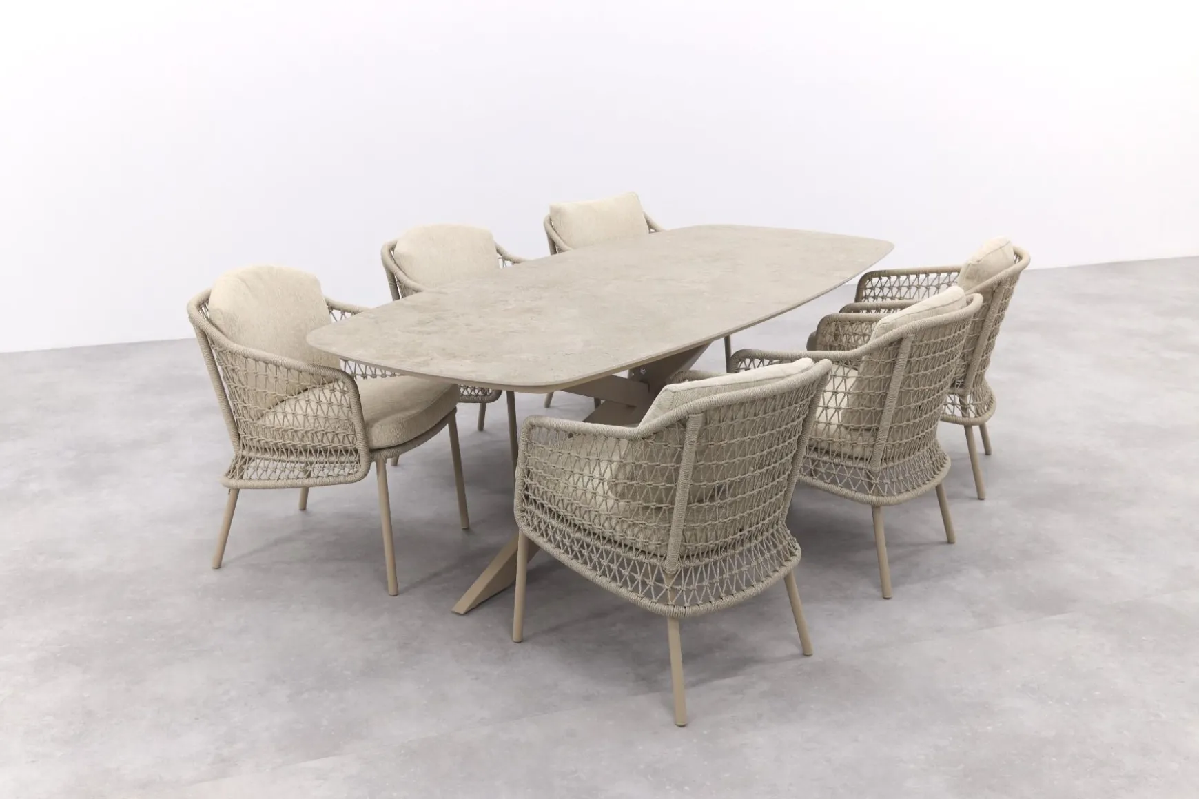 4SO Puccini/Prado Deens ovale 6-persoons tuinset 240x105 cm. - Latte