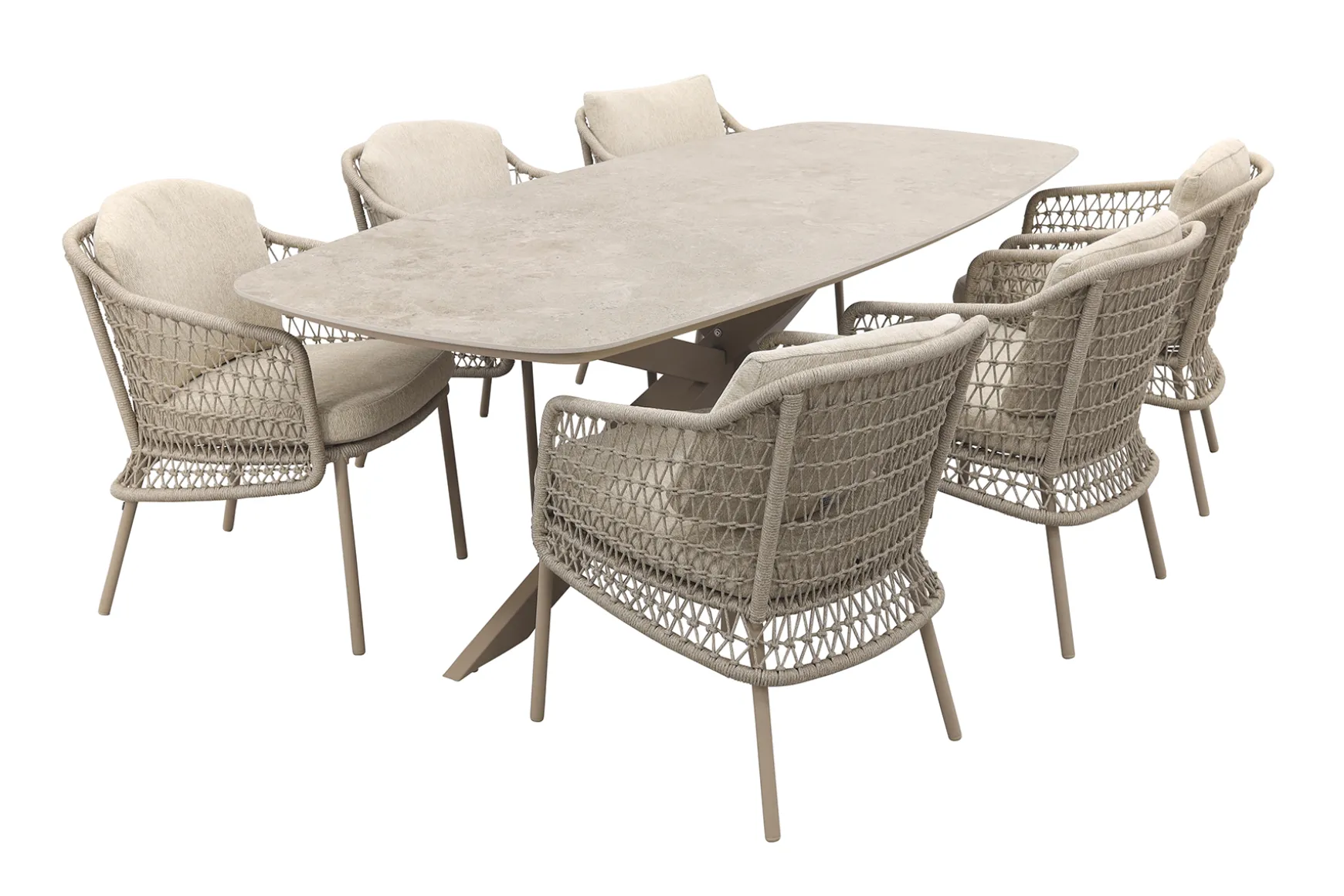 4SO Puccini/Prado Deens ovale 6-persoons tuinset 240x105 cm. - Latte