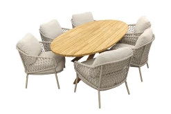 4SO Sardinia/Prado low dining tuinset 240x115 cm. (7-delig) - Latte/Teak