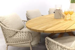 4SO Sardinia/Prado low dining tuinset 240x115 cm. (7-delig) - Latte/Teak