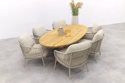 4SO Sardinia/Prado low dining tuinset 240x115 cm. (7-delig) - Latte/Teak
