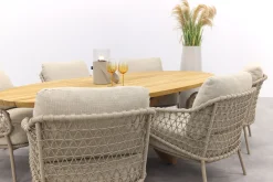 4SO Sardinia/Prado low dining tuinset 240x115 cm. (7-delig) - Latte/Teak