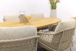 4SO Sardinia/Prado low dining tuinset 240x115 cm. (7-delig) - Latte/Teak