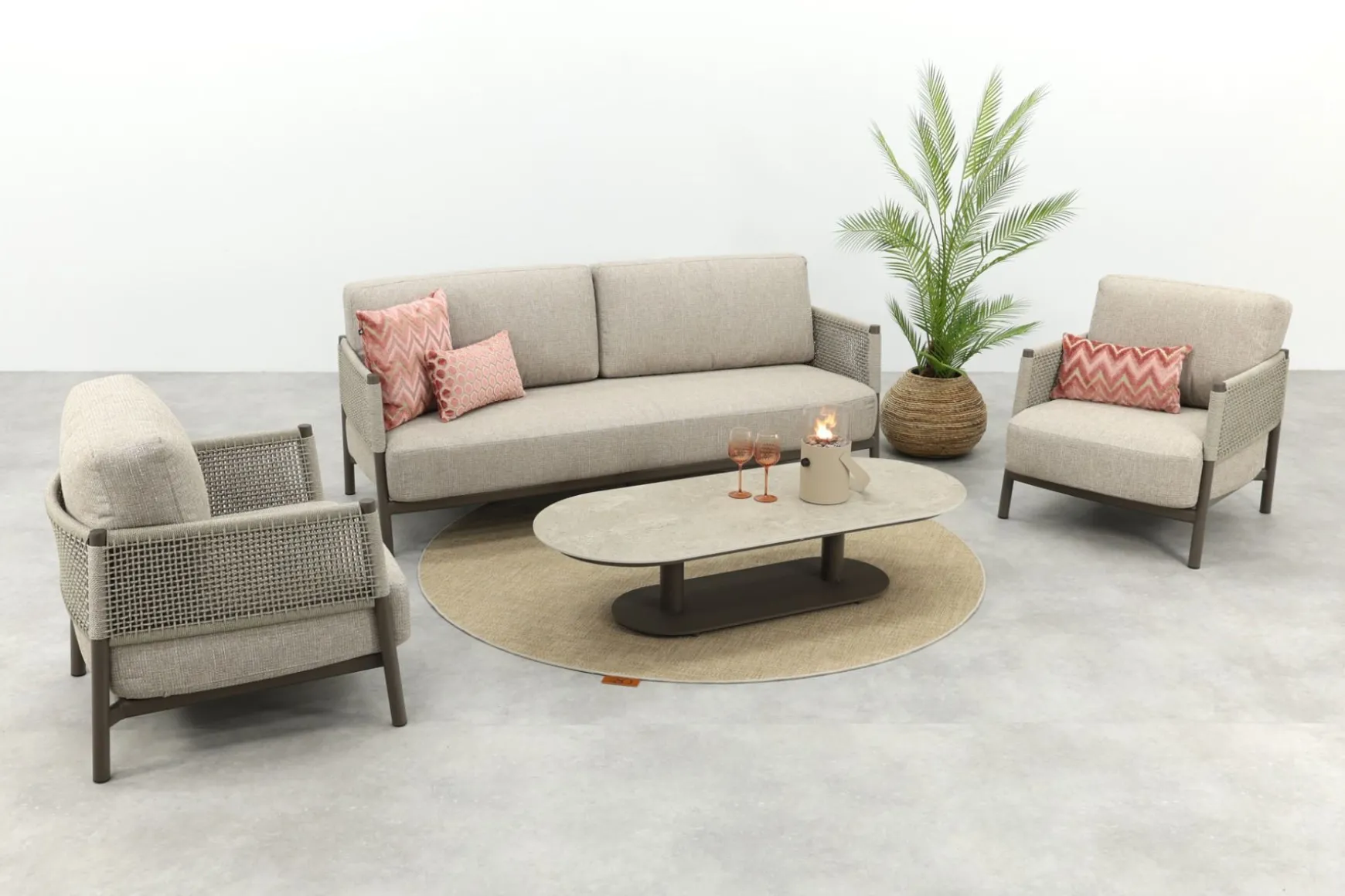 4SO Savanne/Boaz stoel-bank loungeset met ovale loungetafel - Terre