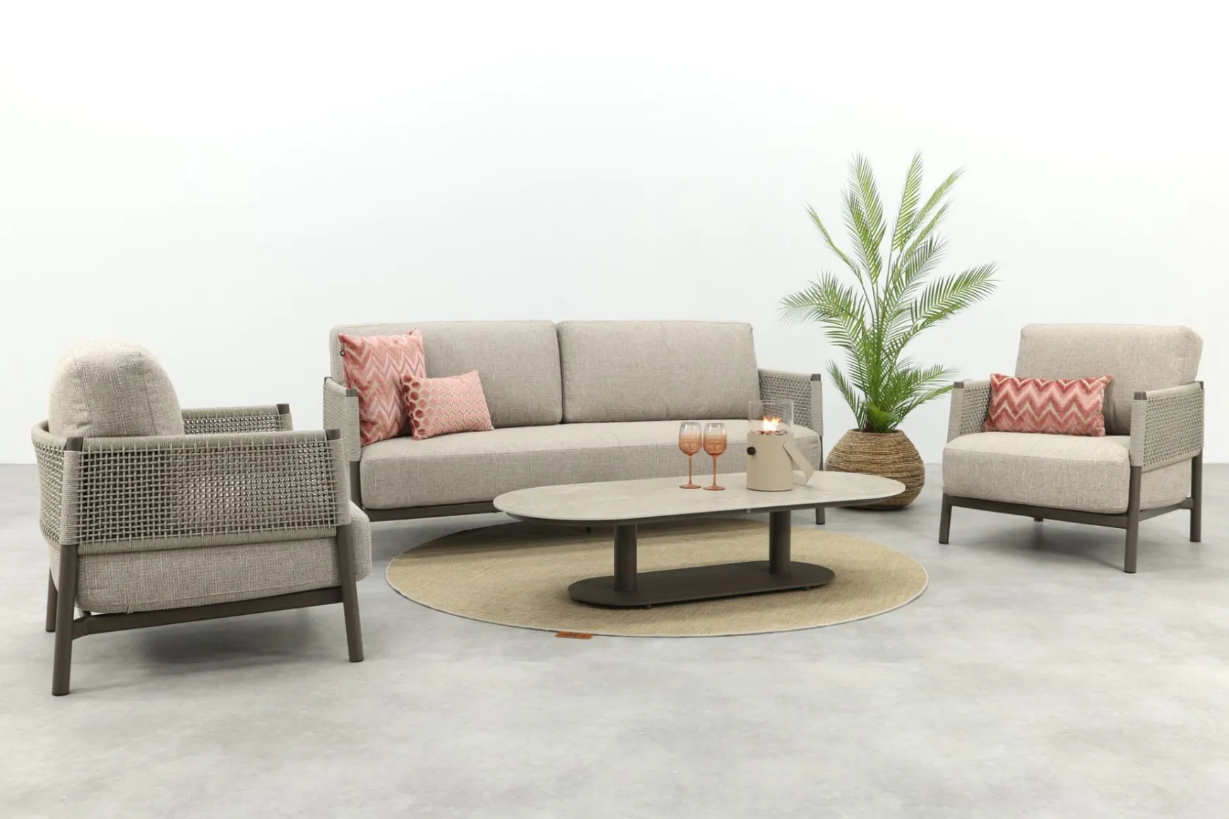 4SO Savanne/Boaz stoel-bank loungeset met ovale loungetafel - Terre