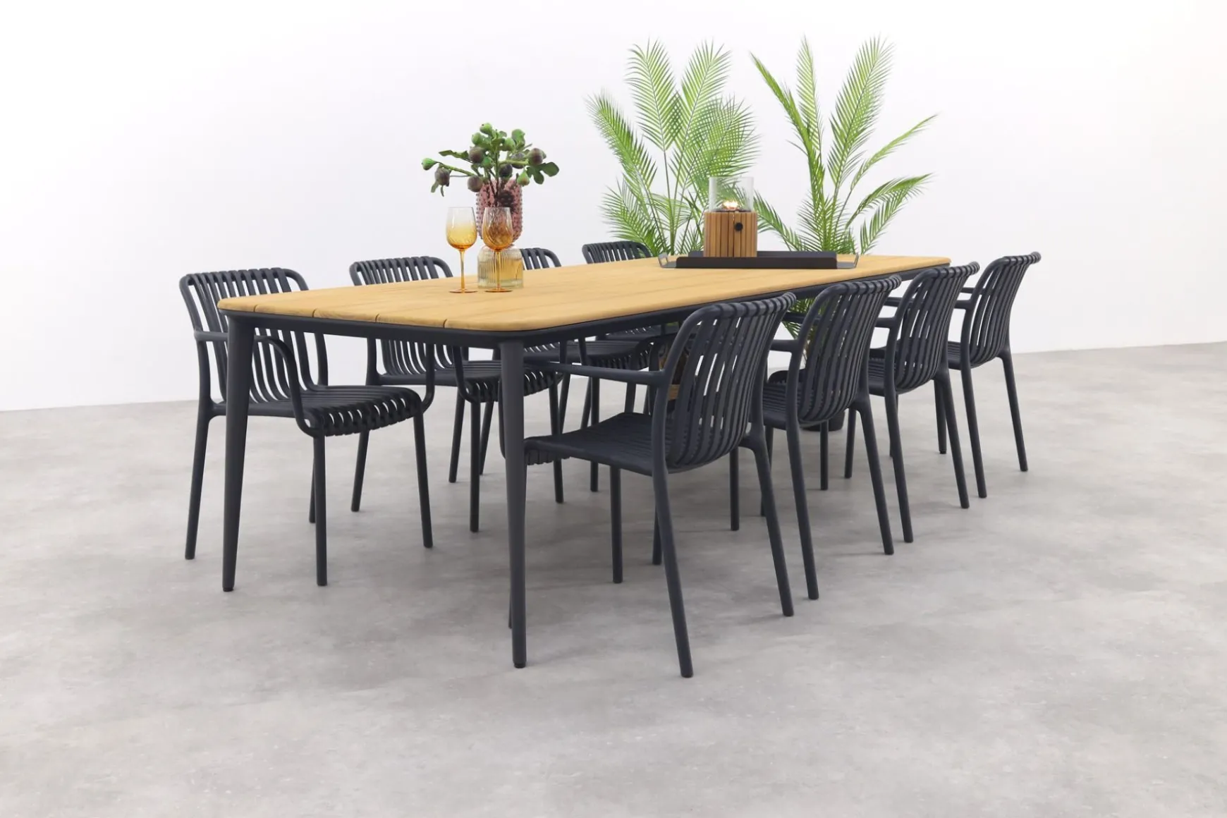 Stripe/Alaska tuinset - teak/aluminium - antraciet-270x100 cm.