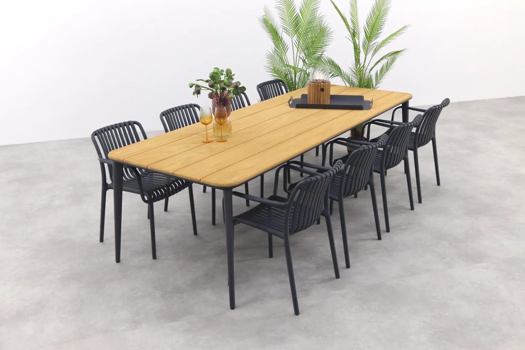 Stripe/Alaska tuinset - teak/aluminium - antraciet-270x100 cm.