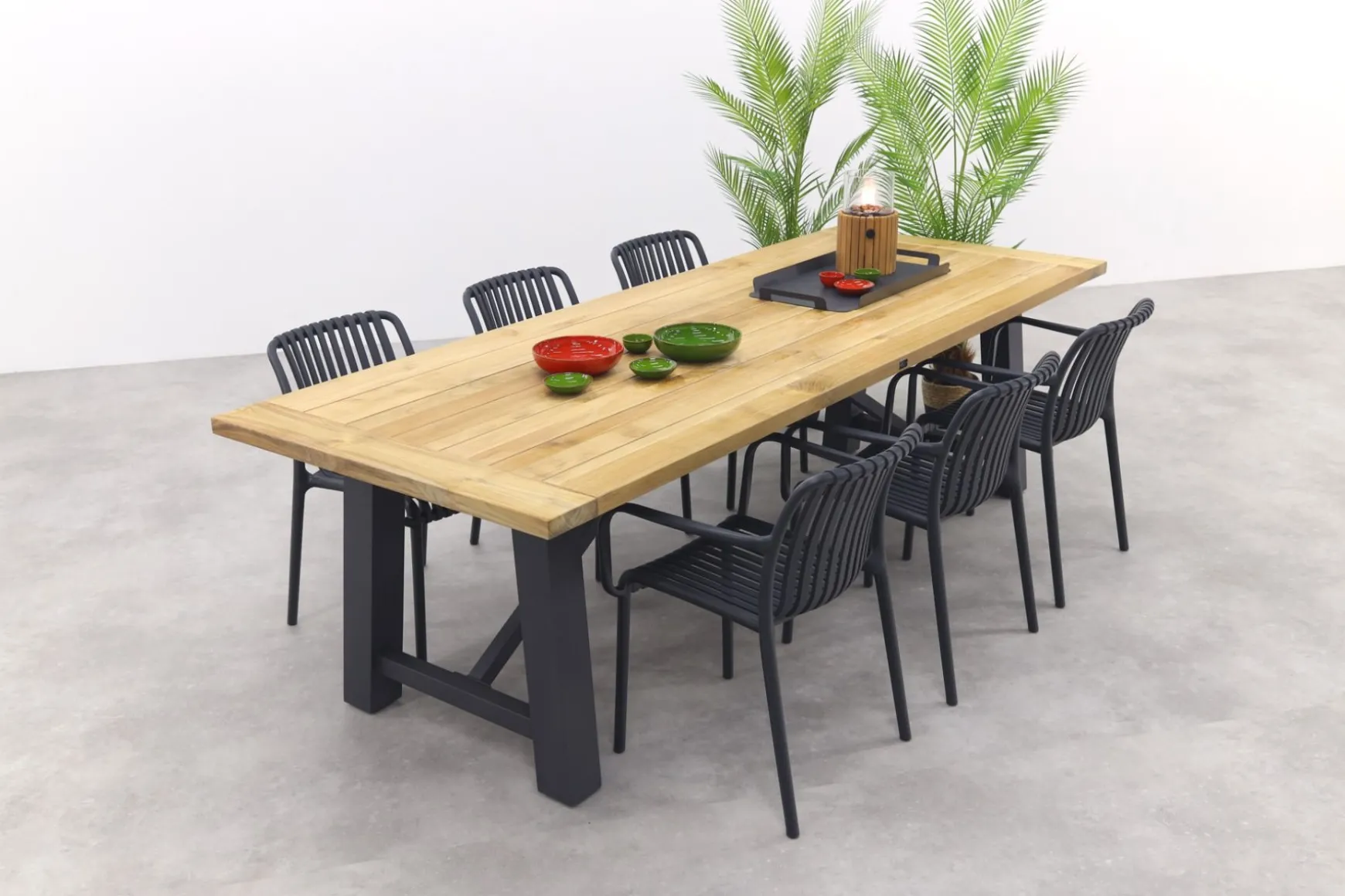 Stripe/Keltex tuinset-teak/aluminium-antraciet-265x101 cm.