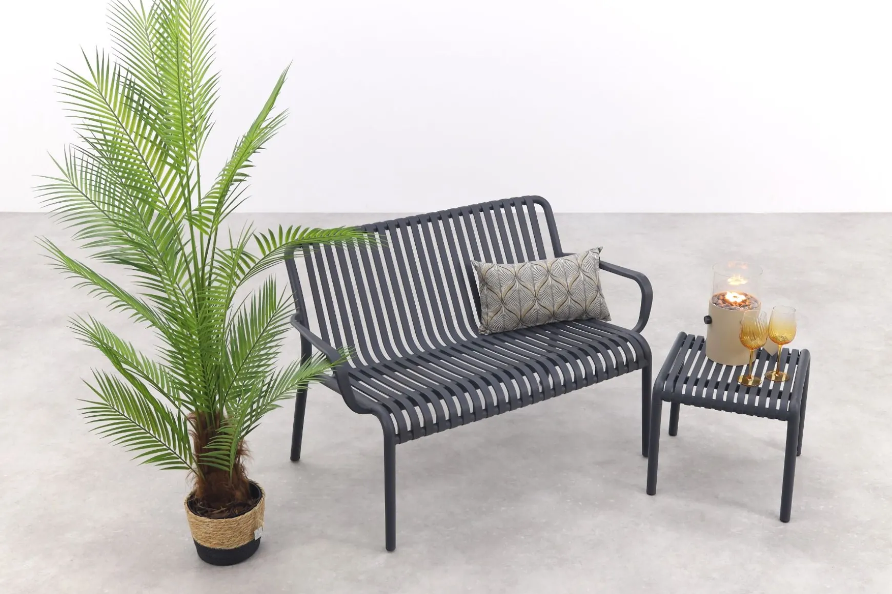 Stripe loungebank 2-zits - antraciet