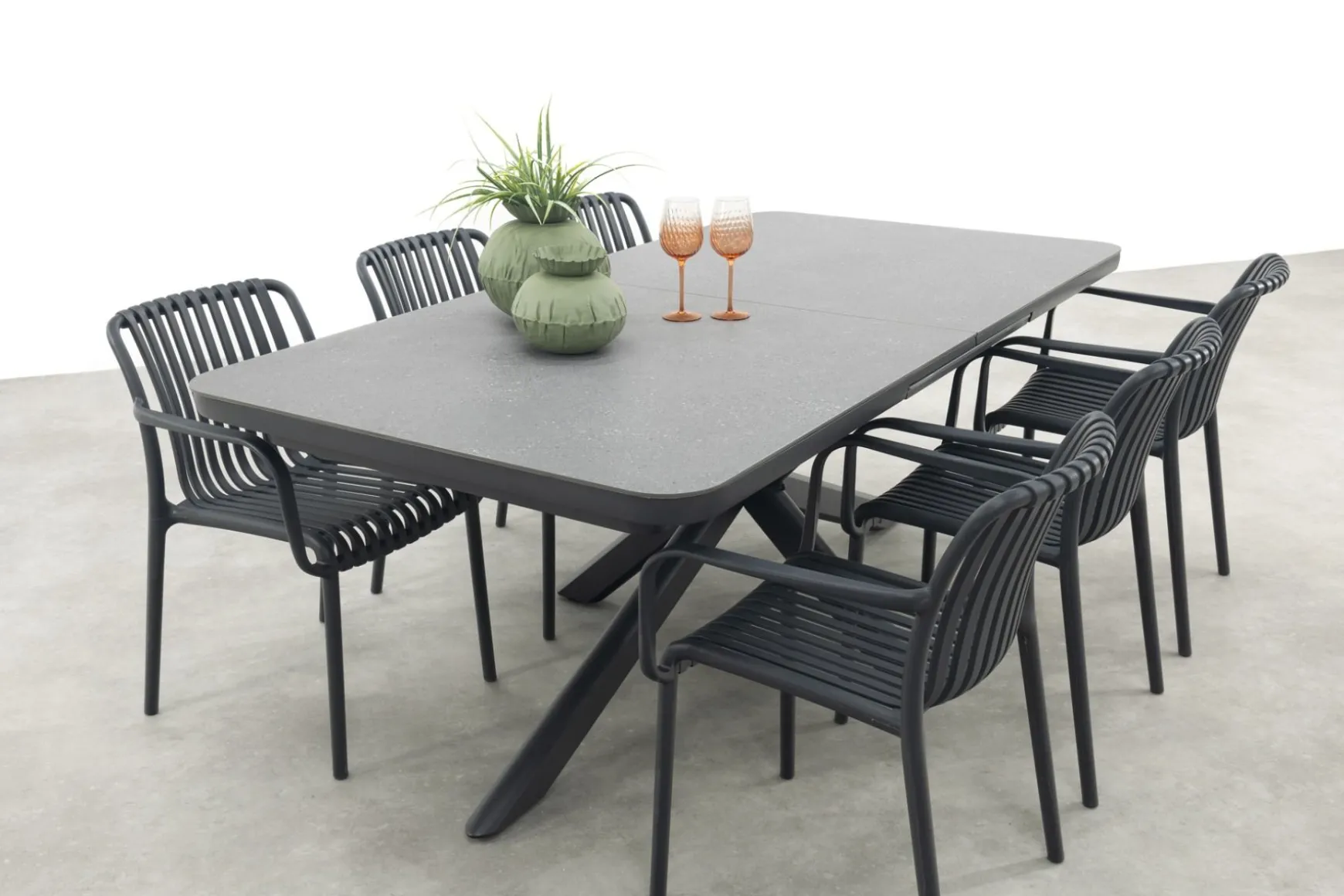 Stripe/Montreal tuinsets - Met uitschuifbare tuintafel - 6 persoons