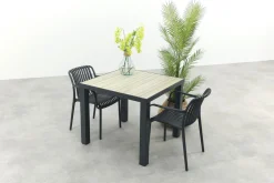 Stripe/Nola stapelbare tuinset 90x90 cm. - Antraciet/Houtlook