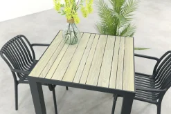 Stripe/Nola stapelbare tuinset 90x90 cm. - Antraciet/Houtlook