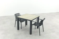 Stripe/Nola stapelbare tuinset 90x90 cm. - Antraciet/Houtlook