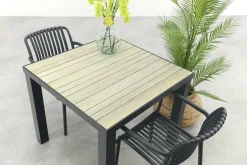 Stripe/Nola stapelbare tuinset 90x90 cm. - Antraciet/Houtlook