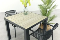 Stripe/Nola stapelbare tuinset 90x90 cm. - Antraciet/Houtlook