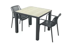 Stripe/Nola stapelbare tuinset 90x90 cm. - Antraciet/Houtlook
