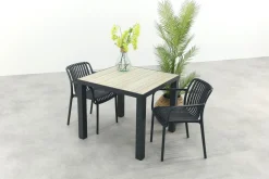Stripe/Nola stapelbare tuinset 90x90 cm. - Antraciet/Houtlook