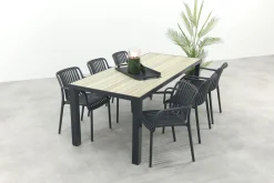Stripe/Nola stapelbare tuinset 210x90 cm. - Antraciet/Houtlook